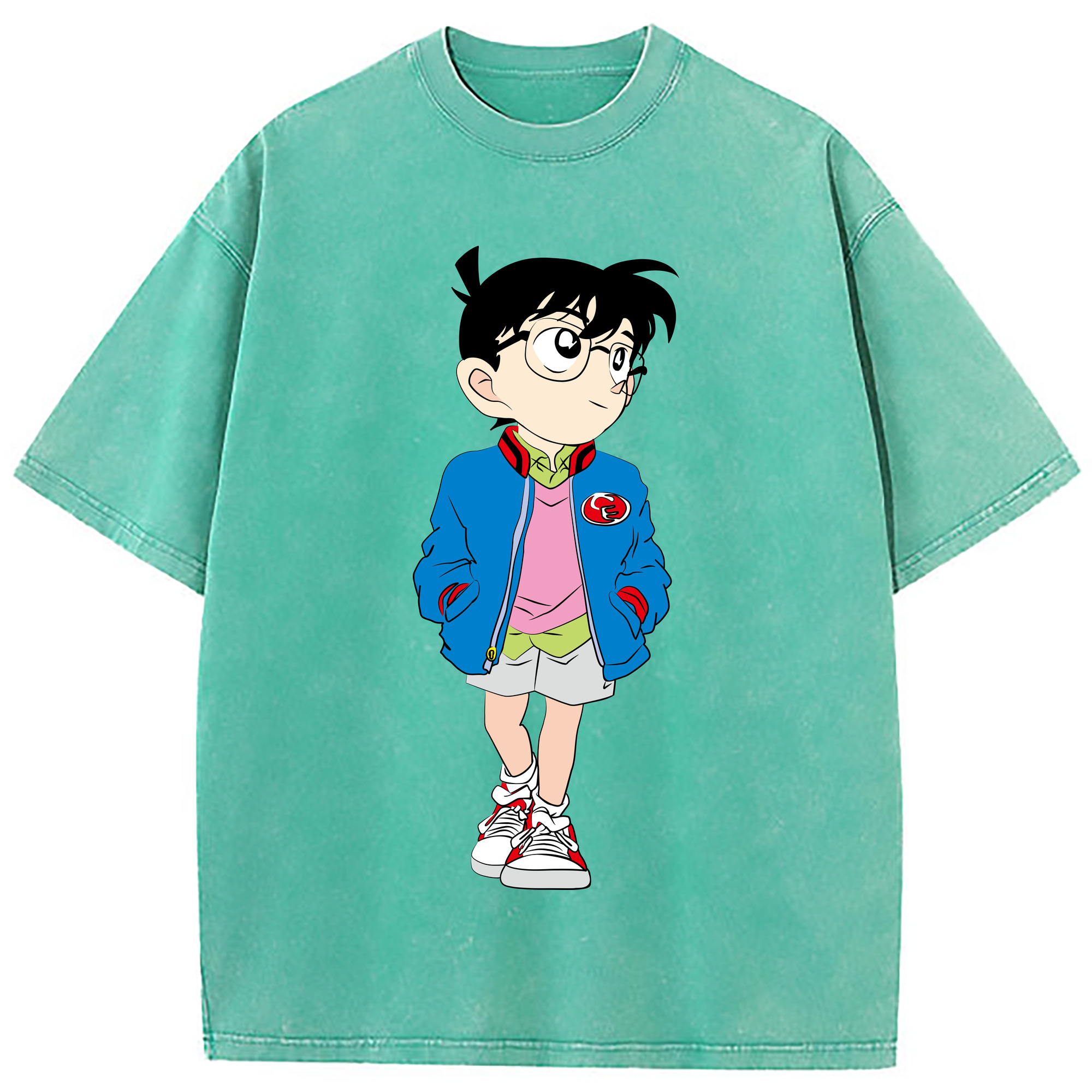（画像用） 名探偵コナン 江戸川 コナン Detective Conan Conan Edogawa 綿100% ヴィンテージ風 半袖Tシャツ（フロントプリント）
